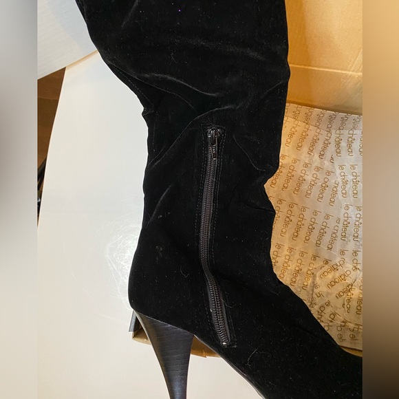 EUC Women's Size 8 Black Velour Over the Knee High Heeled Boots Shoes Dress - Picture 5 of 10